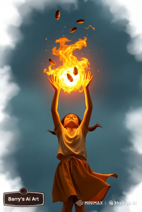 Magical Girl Conjures Fire in Swirling Sky Animation – AI Generated Video | Hailuo AI