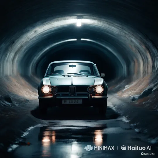 Vintage Car in Mysterious Tunnel with Flickering Lights – AI Generated Video | Hailuo AI