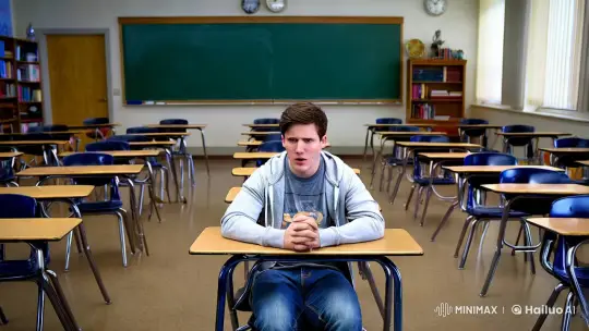 Young Man Transforms into Christina Hendricks in Classroom – AI Generated Video | Hailuo AI