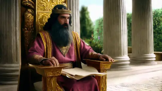 King Solomon Ponders in Majestic Biblical Setting – AI Generated Video | Hailuo AI