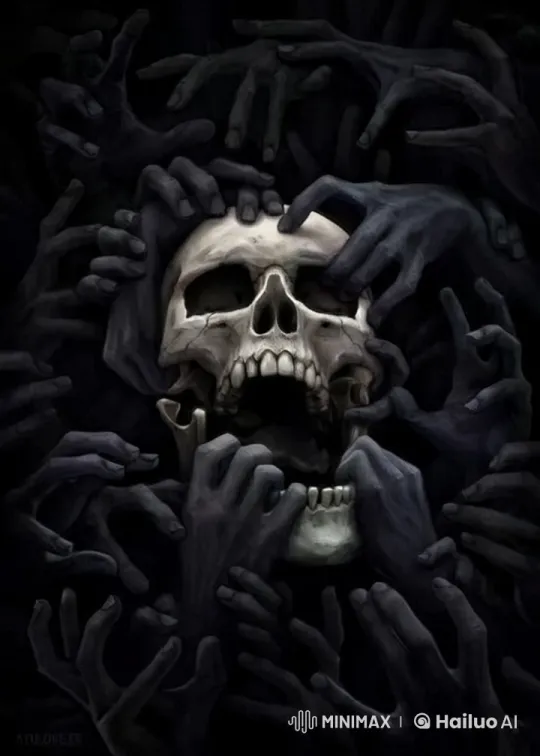 Dark Hands Grasp and Pull at a Motionless Skull – AI Generated Video | Hailuo AI