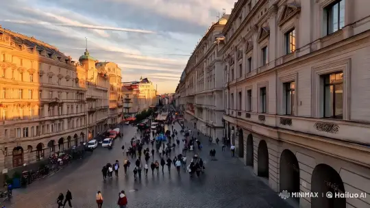 Dawn Illuminates Bustling European Cityscape – AI Generated Video | Hailuo AI