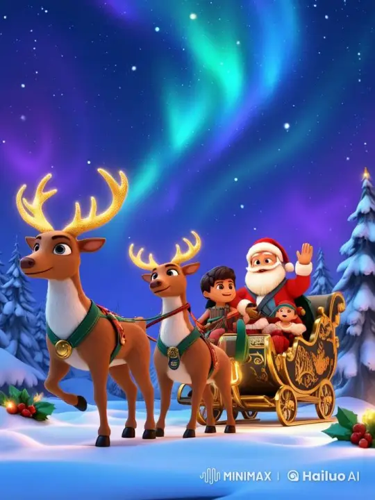 Santa's Joyful Ride Under the Northern Lights – AI Generated Video | Hailuo AI