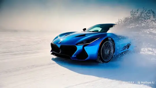 Luxury Sports Car Drifts in Snowy Slow Motion – AI Generated Video | Hailuo AI