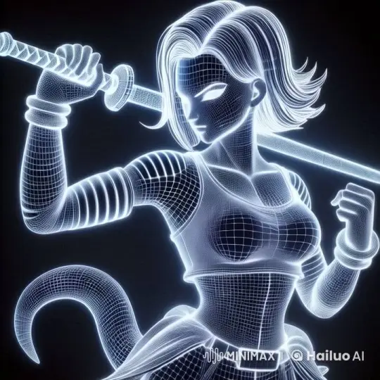 Live2D Android 18: Dynamic Wireframe Swordswoman – AI Generated Video | Hailuo AI
