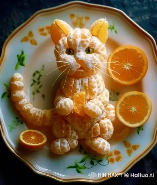 Live2D Animated Orange Cat Sculpture on Decorative Plate – AI Generated Video | Hailuo AI