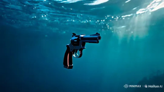 Aesthetic Descent: Magnum .45 Submerges in Ocean's Depths – AI Generated Video | Hailuo AI