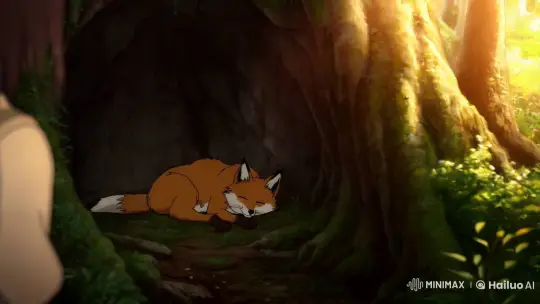 Fox Sleeping in a Shaded Cave at Dusk – AI Generated Video | Hailuo AI