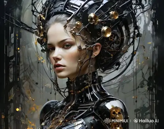 Cyborg in Futuristic Black and Gold Armor with Dynamic Lighting – AI Generated Video | Hailuo AI