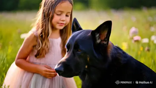 Affectionate Moment Between Girl and Her Dog – AI Generated Video | Hailuo AI