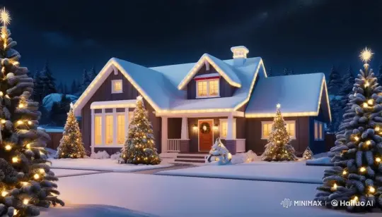 Cozy Winter Night: Snowy House with Glowing Lights – AI Generated Video | Hailuo AI