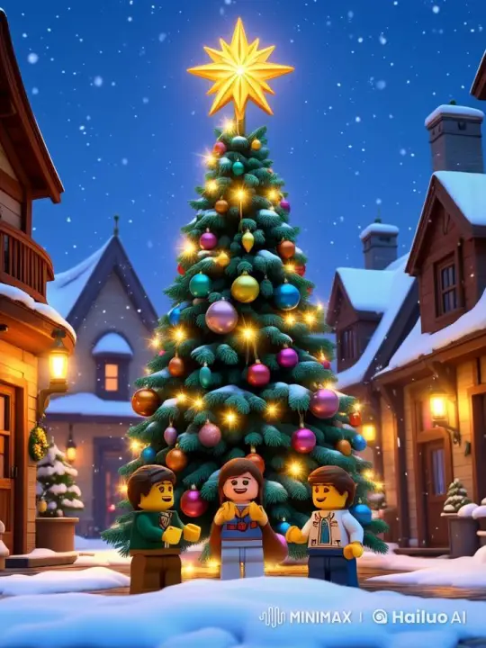 LEGO Characters Enjoy Christmas Chat in Snowy Village – AI Generated Video | Hailuo AI