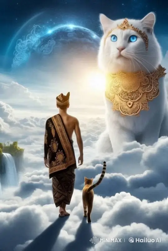 Man and Cat Walk on Clouds in Celestial Live2D Animation – AI Generated Video | Hailuo AI