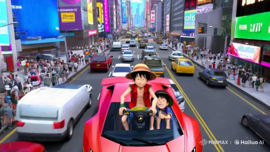 Luffy in Futuristic City: Robot Chaos and King Yama's Appearance – AI Generated Video | Hailuo AI