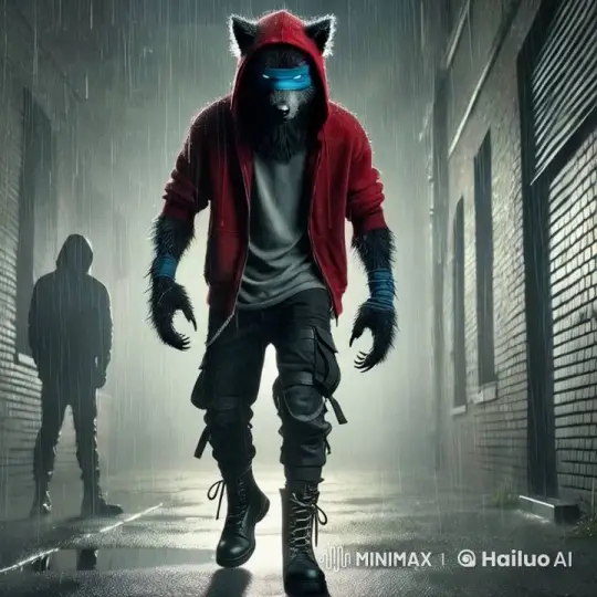 Wolf-like Character Walks in the Rain, Exuding Sadness – AI Generated Video | Hailuo AI