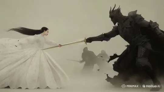 Knight Battles Armored Enemy in Intense Slow-Motion Clash – AI Generated Video | Hailuo AI