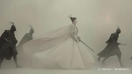 Knight Leads Allied Army Through Mist Toward Battle – AI Generated Video | Hailuo AI