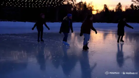 Elegant Ice Skaters Gliding in Twilight's Glow – AI Generated Video | Hailuo AI