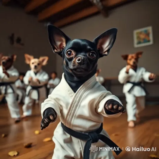 Chihuahua Leads Synchronized Canine Taekwondo Class – AI Generated Video | Hailuo AI