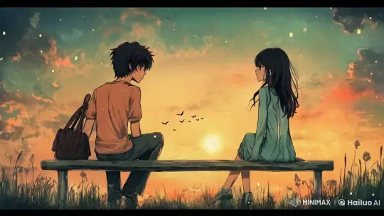 Tranquil Sunset Moment with Animated Characters – AI Generated Video | Hailuo AI