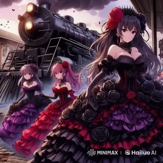 Enchanting Women in Ballgowns at Spooky Train Station – AI Generated Video | Hailuo AI