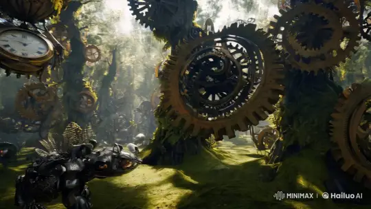 Forest of Eternal Clockwork: Nature-Machine Symbiosis – AI Generated Video | Hailuo AI
