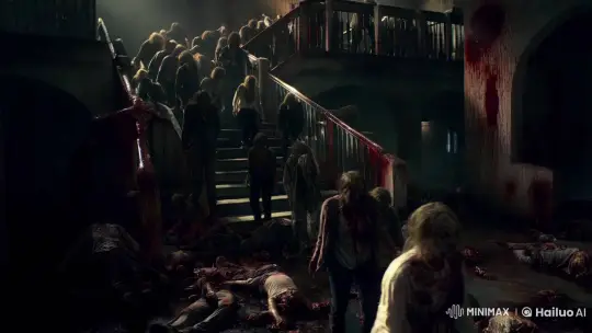 Eerie Aesthetic: Zombies Ascending a Ruined Stairway – AI Generated Video | Hailuo AI