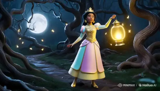 Princess Mahru's Enchanted Nighttime Journey in the Magical Forest – AI Generated Video | Hailuo AI