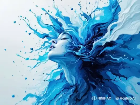 Serene Woman in a Flowing Blue Hair Dream – AI Generated Video | Hailuo AI