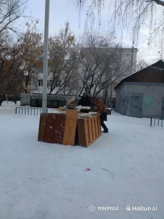 Winter Cottage Construction with Collaborative Effort – AI Generated Video | Hailuo AI