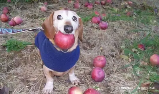 Small Dog Discovering Tiny Dog Inside Apple – AI Generated Video | Hailuo AI