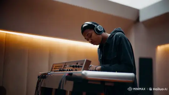 Intimate Studio Moment: Music Lover Enveloped in Sound – AI Generated Video | Hailuo AI