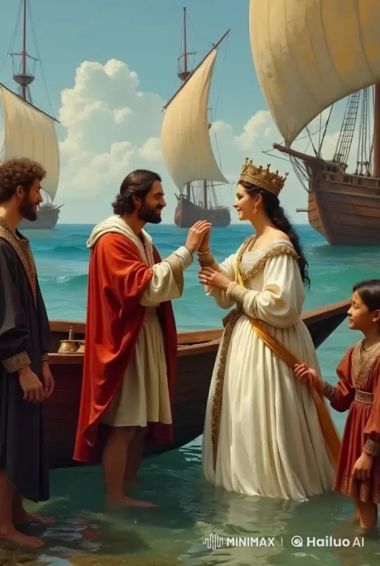 Time Traveler Negotiates with Medieval Queen Amidst Port – AI Generated Video | Hailuo AI