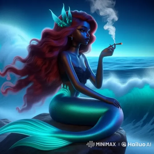 Mermaid Smoking on a Rock by a Dynamic Ocean – AI Generated Video | Hailuo AI