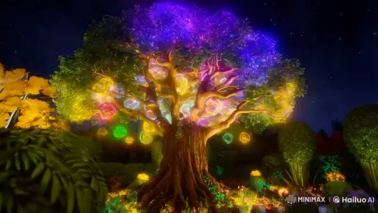 Enchanted Tree of Life Illuminates Nocturnal Garden – AI Generated Video | Hailuo AI