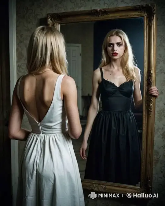 Woman in Mirror Transforms into a Demon – AI Generated Video | Hailuo AI