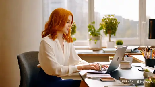 Professional Woman Working in Modern Office with Style – AI Generated Video | Hailuo AI
