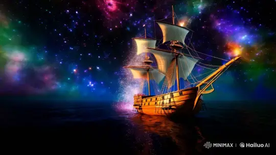Ancient Ship Glides Through Cosmic Sea of Stars – AI Generated Video | Hailuo AI