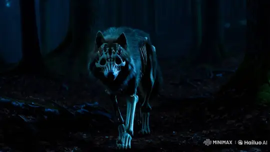Skeletal Wolf Emerges in Dark Forest - Aesthetic Horror Scene – AI Generated Video | Hailuo AI