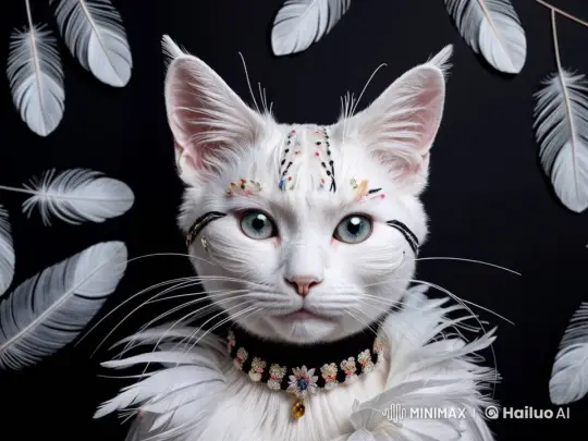 White Cat in Palace Chambers Captures Mouse Gracefully – AI Generated Video | Hailuo AI
