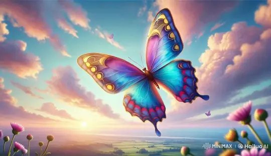 Vibrant Butterfly Flies Gracefully in Sunset Animation – AI Generated Video | Hailuo AI