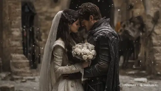 Medieval Wedding: Bride & Groom Embrace in Snow – AI Generated Video | Hailuo AI
