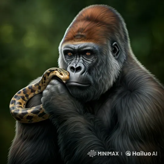 Gorilla Fascinated by Snake, Surprised by Asteroid – AI Generated Video | Hailuo AI