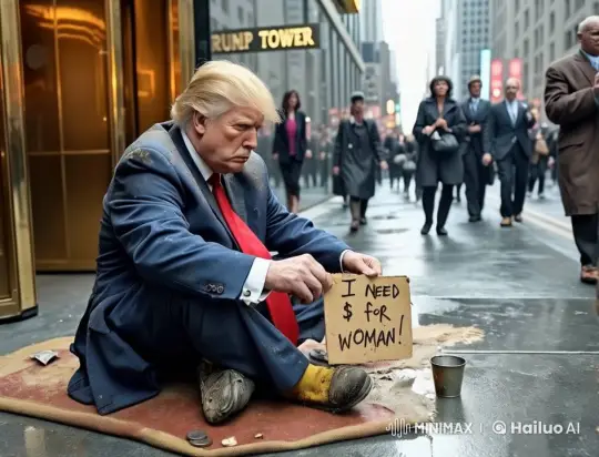 Homeless Man Begging on Busy Sidewalk Near Trump Tower – AI Generated Video | Hailuo AI