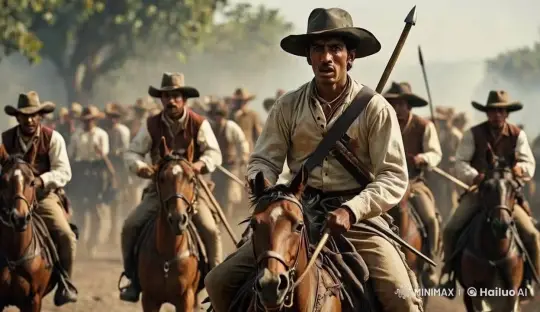 Cavalrymen Charge on Horseback Through Dusty Landscape – AI Generated Video | Hailuo AI