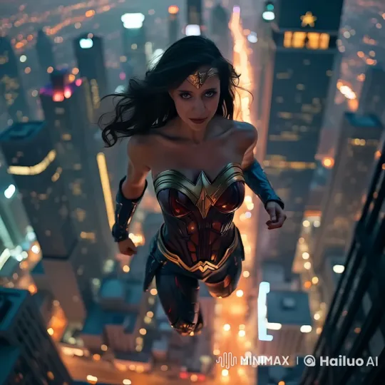 Superwoman Soars Through Illuminated Cityscape – AI Generated Video | Hailuo AI