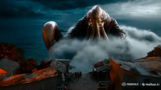 Cthulhu Emerges in Aesthetic Cosmic Horror Scene – AI Generated Video | Hailuo AI