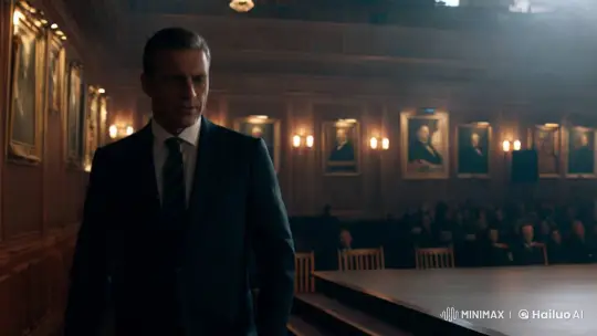 Determined Man Approaches Stage in Grand Hall – AI Generated Video | Hailuo AI