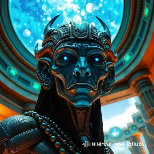 Annunaki Being Admires Celestial Symbols in Mystical Chamber – AI Generated Video | Hailuo AI