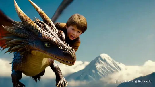 Boy and Dragon Soar in Majestic Cinematic Scene – AI Generated Video | Hailuo AI